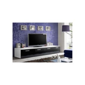 Meuble TV 200cm Collection COMET. Couleur blanc et noir. 2 portes abattantes.