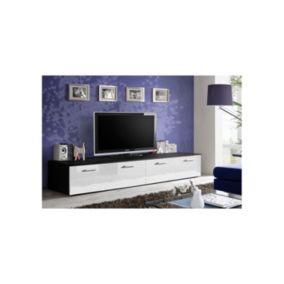 Meuble TV 200cm Collection COMET. Couleur noir et blanc. 2 portes abattantes.