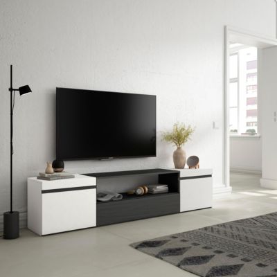 Meuble TV 200x35x45cm couleur blanc et noir