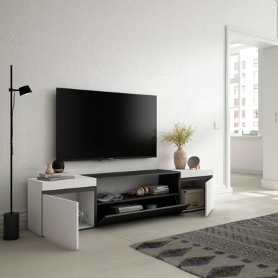 Meuble TV 200x35x45cm couleur blanc et noir