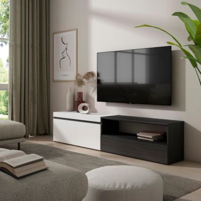Meuble TV 200x35x45cm couleur blanc et noir