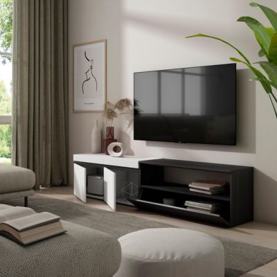 Meuble TV 200x35x45cm couleur blanc et noir
