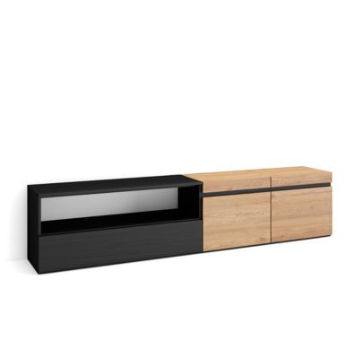 Meuble TV 200x35x45cm couleur chêne et noir