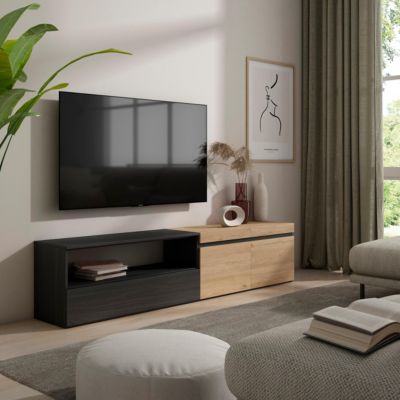 Meuble TV 200x35x45cm couleur chêne et noir
