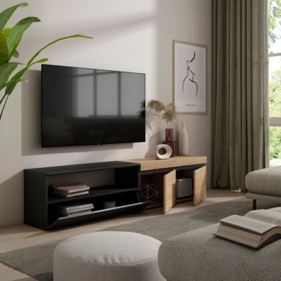 Meuble TV 200x35x45cm couleur chêne et noir