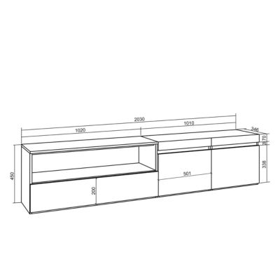Meuble TV 200x35x45cm couleur chêne et noir