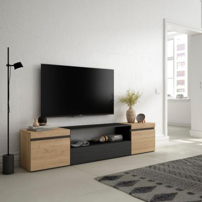 Meuble TV 200x35x45cm couleur chêne et noir