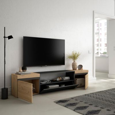 Meuble TV 200x35x45cm couleur chêne et noir