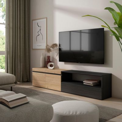 Meuble TV 200x35x45cm couleur chêne et noir