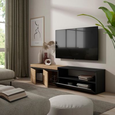 Meuble TV 200x35x45cm couleur chêne et noir
