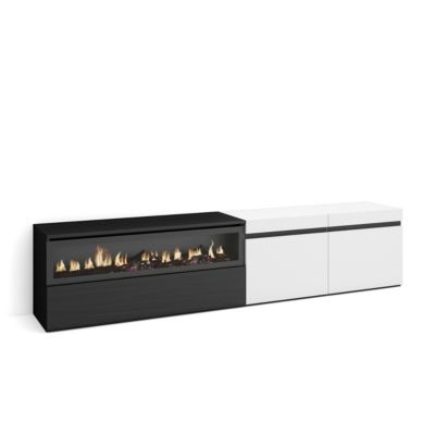 Meuble TV 200x35x45cm feu led sans chaleur couleur blanc et noir