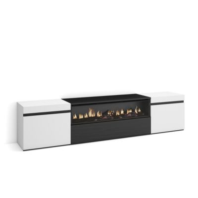 Meuble TV 200x35x45cm feu led sans chaleur couleur blanc et noir