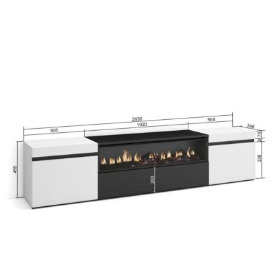 Meuble TV 200x35x45cm feu led sans chaleur couleur blanc et noir