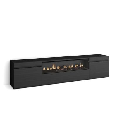 Meuble TV 200x35x45cm feu led sans chaleur couleur noir