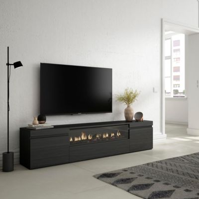 Meuble TV 200x35x45cm feu led sans chaleur couleur noir