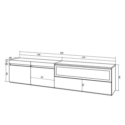Meuble TV 200x35x45cm feu led sans chaleur mural couleur gris ciment
