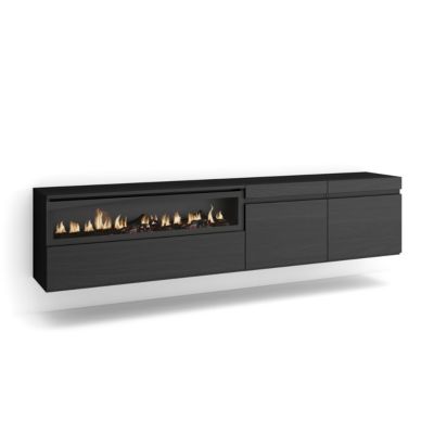 Meuble TV 200x35x45cm feu led sans chaleur mural couleur noir