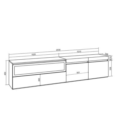 Meuble TV 200x35x45cm feu led sans chaleur mural couleur noir