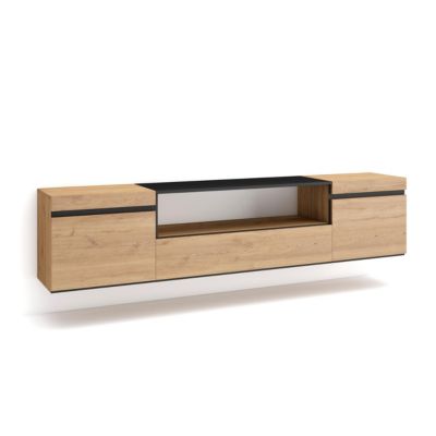 Meuble TV 200x35x45cm suspendu couleur chêne et noir
