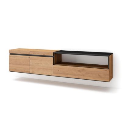 Meuble TV 200x35x45cm suspendu couleur chêne et noir