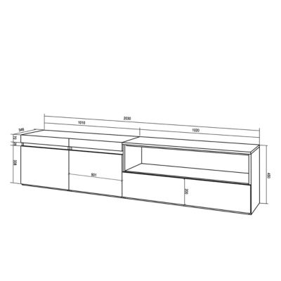 Meuble TV 200x35x45cm suspendu couleur chêne et noir