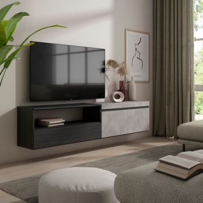 Meuble TV 200x35x45cm suspendu couleur gris ciment
