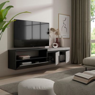 Meuble TV 200x35x45cm suspendu couleur gris ciment