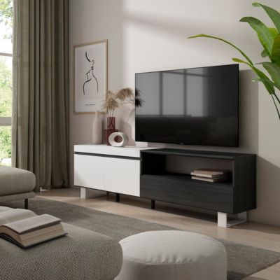 Meuble TV 200x35x57cm couleur blanc et noir