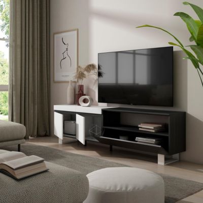 Meuble TV 200x35x57cm couleur blanc et noir
