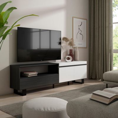 Meuble TV 200x35x57cm couleur blanc et noir