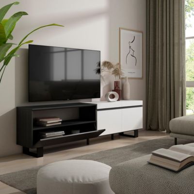 Meuble TV 200x35x57cm couleur blanc et noir
