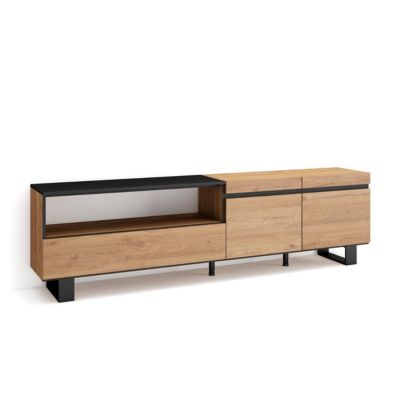 Meuble TV 200x35x57cm couleur chêne et noir
