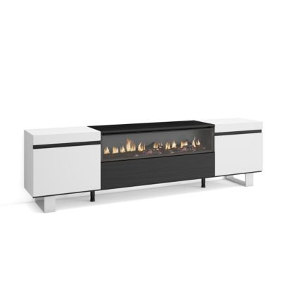Meuble TV 200x35x57cm feu led sans chaleur couleur blanc et noir