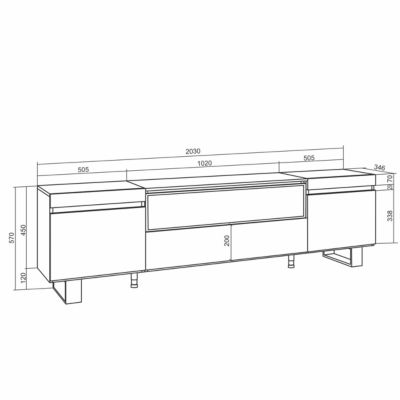 Meuble TV 200x35x57cm feu led sans chaleur couleur blanc et noir