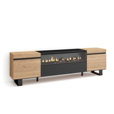 Meuble tv banc télé grand espace de rangement 207x50x37cm pour tv jusqu'à 80 meubles de salon style moderne noir et chêne 612_3