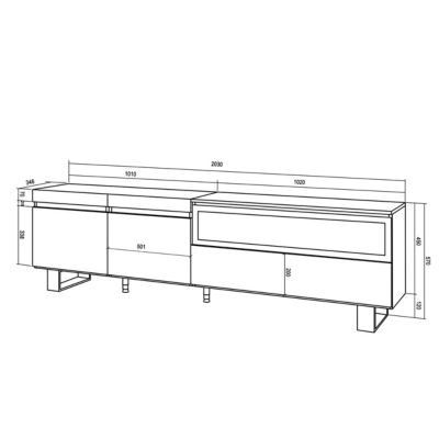Meuble TV 200x35x57cm feu led sans chaleur couleur chêne et noir