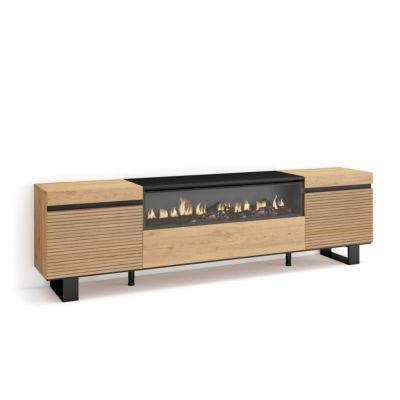 Meuble TV 200x35x57cm feu led sans chaleur couleur chêne