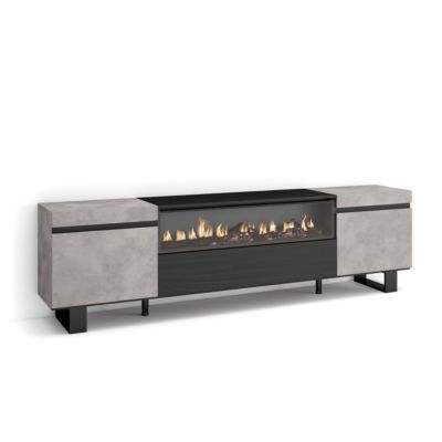 Meuble TV 200x35x57cm feu led sans chaleur couleur gris ciment
