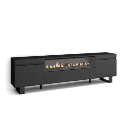 Meuble TV 200x35x57cm feu led sans chaleur couleur noir