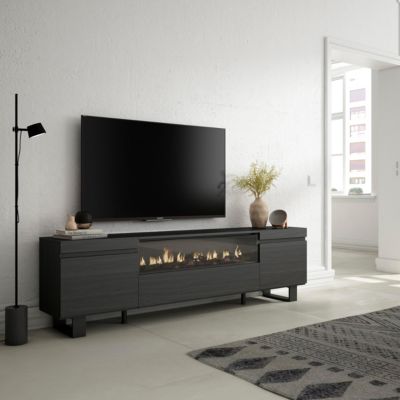 Meuble TV 200x35x57cm feu led sans chaleur couleur noir