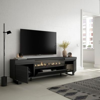 Meuble TV 200x35x57cm feu led sans chaleur couleur noir