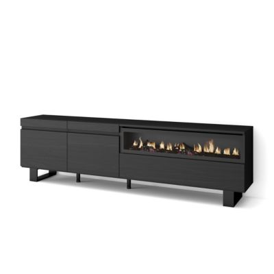 Meuble TV 200x35x57cm feu led sans chaleur couleur noir