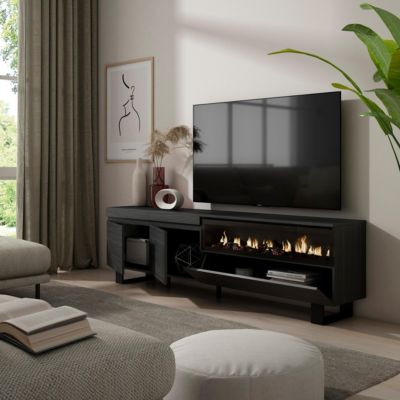 Meuble TV 200x35x57cm feu led sans chaleur couleur noir