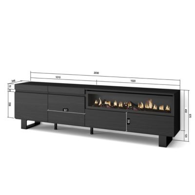 Meuble TV 200x35x57cm feu led sans chaleur couleur noir