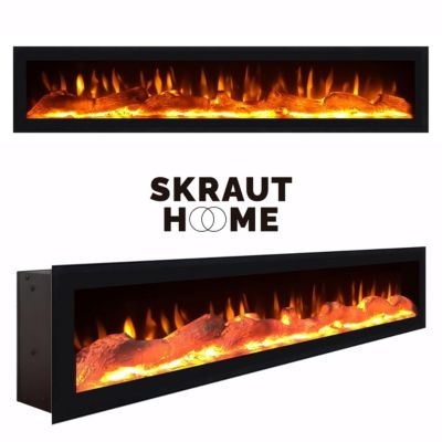 Meuble TV 200x35x57cm feu led sans chaleur couleur noir