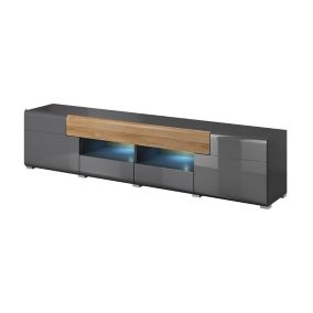 Meuble TV 210cm collection OHIO. Coloris gris anthracite et chêne