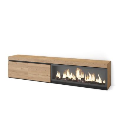 Meuble TV 210x35x45cm feu led sans chaleur XXL couleur chêne