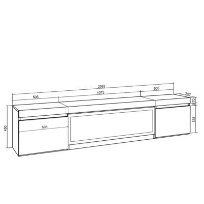 Meuble TV 210x35x45cm feu led sans chaleur XXL couleur gris ciment
