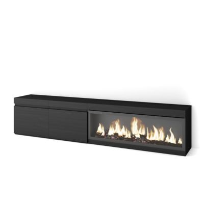 Meuble TV 210x35x45cm feu led sans chaleur XXL couleur noir