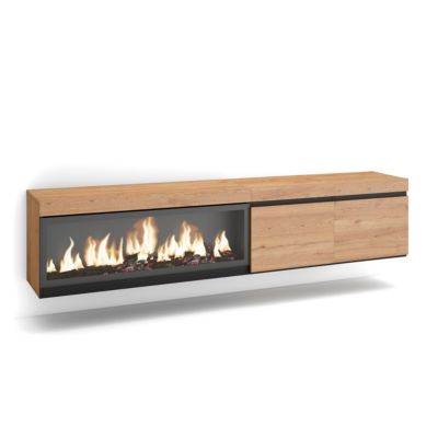 Meuble TV 210x35x45cm feu led sans chaleur XXL mural couleur chêne
